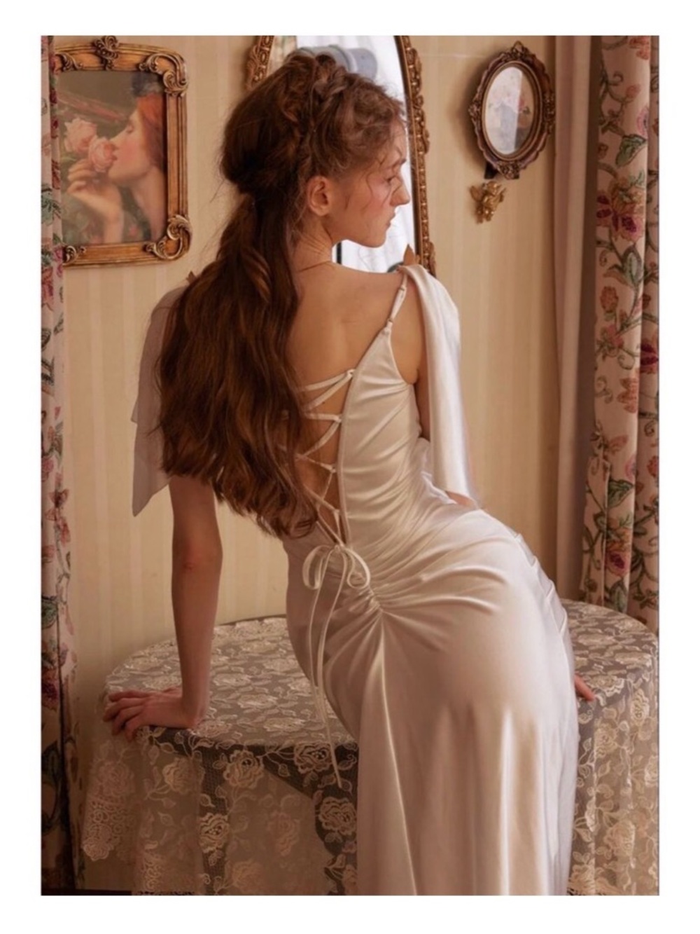 Satin Lace-Up Ivory Slip Dress LaceMade - Picture 2 of 8